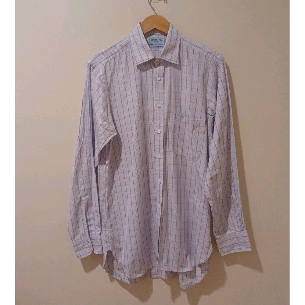Hilditch & Key Dress Shirt Mens 15.5 Blue Check Cotton Long Sleeve Button Down